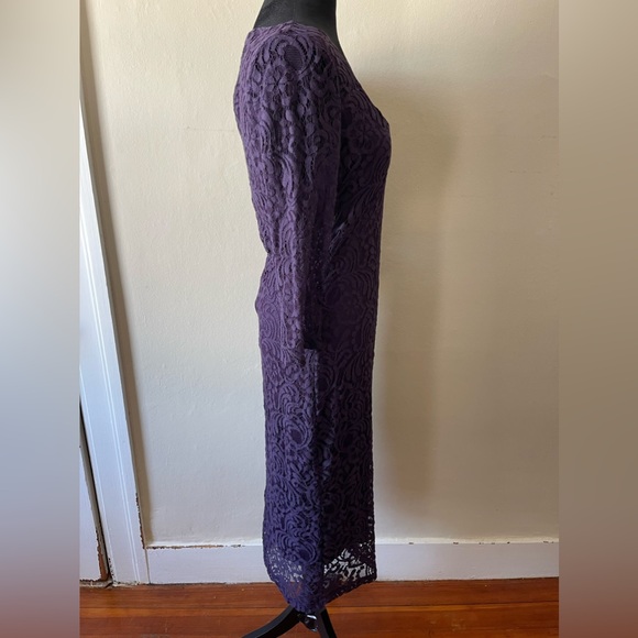 NWOT Eva Mendes Plum lace dress, see thru sleeves, zip w/clasp back, size 10 - Picture 6 of 6